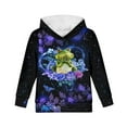 thumbnail image 1 of Xoenoiee Kids Hoodies Hooded Sweater Pull-Over Hoodies Long Sleeve Actiivewear with Kangaroo Pocket for Fall Winter Cosy Playwear, Floral Frog Purple Pattern, L, 1 of 7