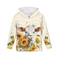 thumbnail image 1 of Xoenoiee Kids Hoodies Pull-Over Hoodies Hooded Sweatshirt with Front Kangaroo Pocket Long Sleeve Tops for Traveling Hiking Running, Sunflower Butterfly Daisy Cattle Cow Pattern, XL, 1 of 7