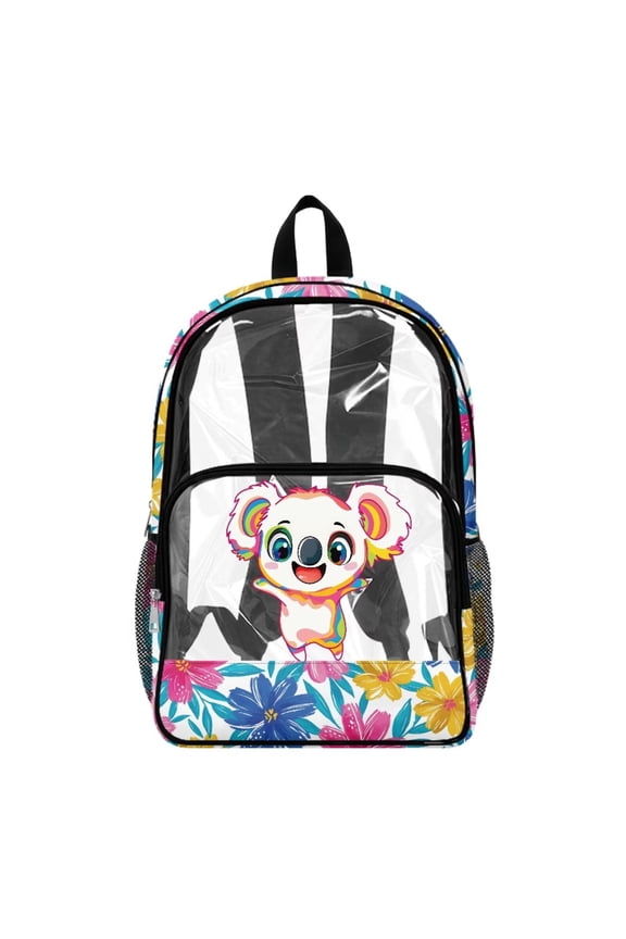 Koala Flower Print Clear Backpack for Girls Teens, Large Capacity School Bag Bookbag for Elementary Middle High Students, PVC See Through 17 Inch Lightweight Bookpack Knapsack