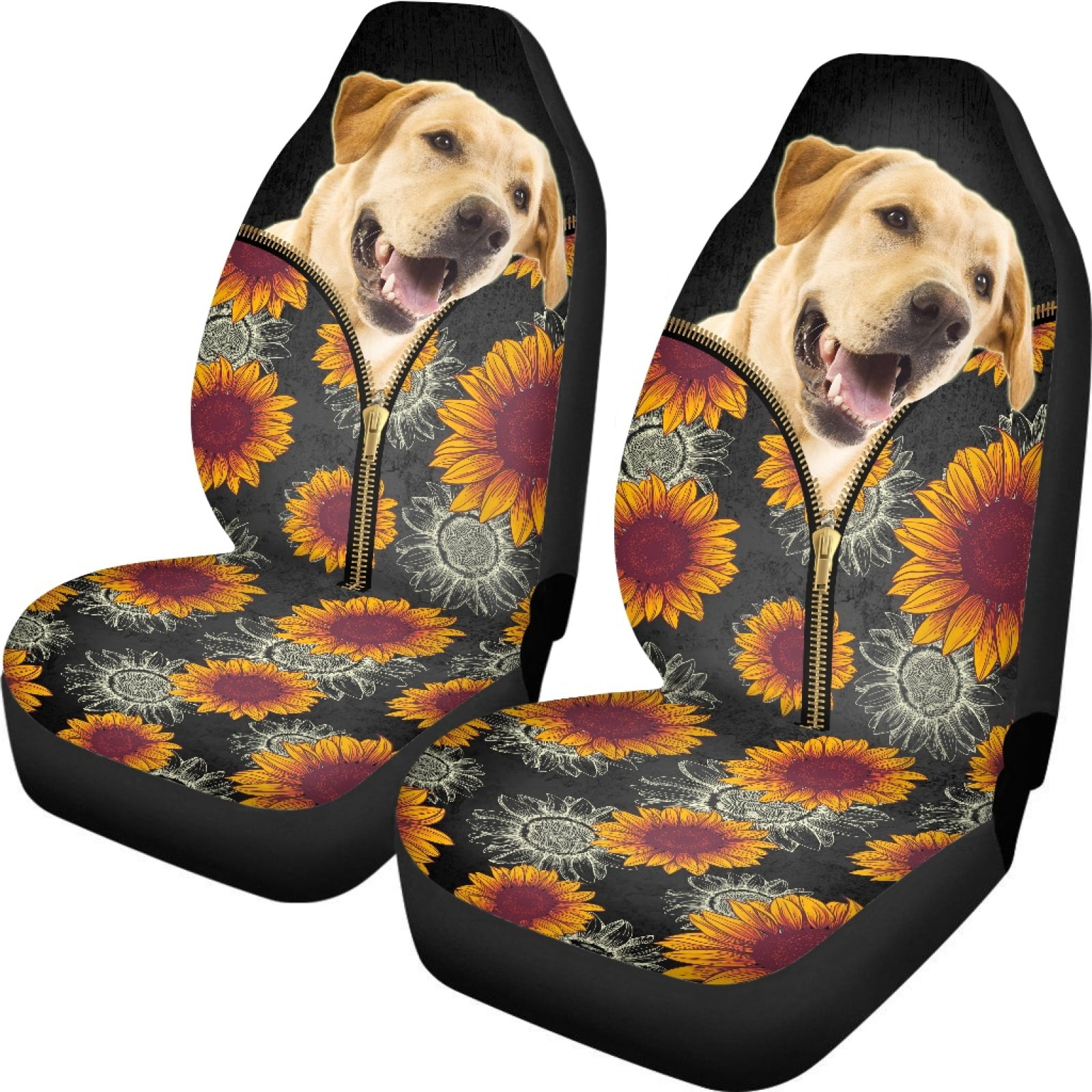 Xoenoiee Labrador Dog Sunflowers Print 2 Pcs Car Seat Cover Front Seats Only, Vehicle Seat