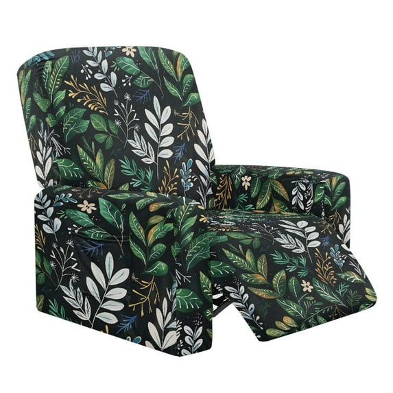 Xoenoiee Leaves Floral Pattern Recliner Cover with Pockets 4-Pieces Reclining Slipcover Lazy Boy Recliner Armchair Cover with Elastic Bottom for Recliner Furniture Protector for Kid Pet