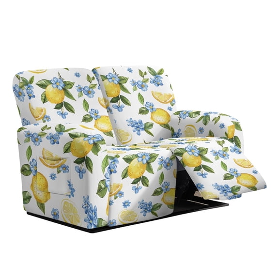Xoenoiee Lemon Daisy Flower Print 6 Pieces Stretch Recliner Loveseat Covers Soft Reclining Couch Cover with Pockets Anti-Slip Sofa Slipcovers Fitted Furniture Protector for Pet Kid