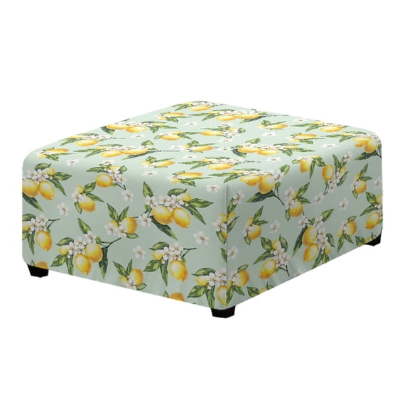 Xoenoiee Lemon Flower Leaves Print Ottoman Covers Square, Stretch Ottoman Slipcover Washable Footstool Slipcover Pouffe Cover, Furniture Protector for Sofa Storage, L