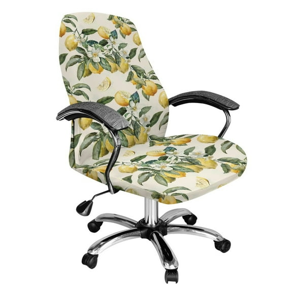 Xoenoiee Lemon Flower Print Office Chair Cover Water Resistant Burgandy Stretch Dining Chair Cover Non-Slip Jacquard Computer Chair Slipcover for Armrest Chairs, L