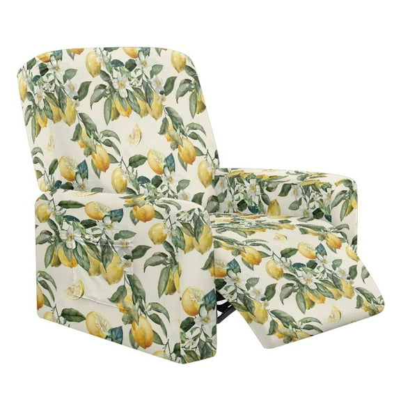 Xoenoiee Lemon Flower Print Recliner Chair Cover Stretch Sofa Slipcover Sofa Cover 4-Pieces Furniture Protector Couch Cover with Elastic Bottom