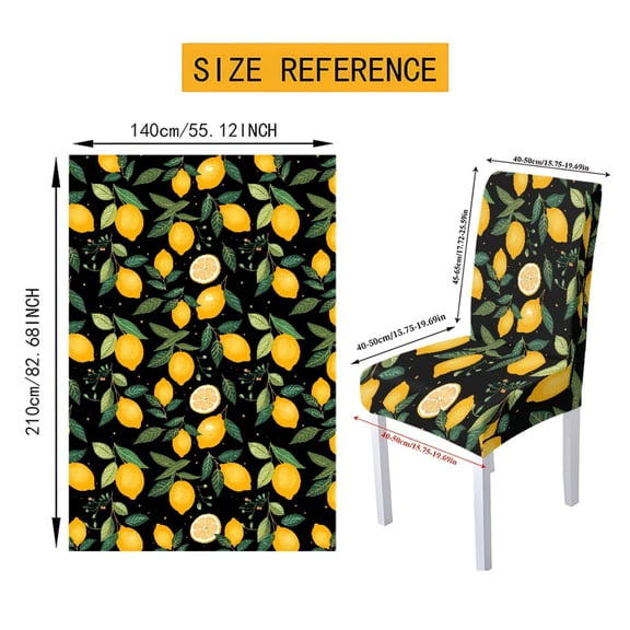 Xoenoiee Lemon Leaves Print 7 Pcs Table Cloth with Dining Chair Slipcovers Set Rectangle Tablecloth Stretchable Chair Protector Cover Home Kitchen Dining Room Decoration