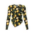 thumbnail image 1 of Xoenoiee Lemon Leaves Print Women Long Sleeve Top Irregular Hem Crewneck Shirt Going Out Tops Y2k Clothes Fall Winter Outfits Plus Size, Size S, 1 of 7