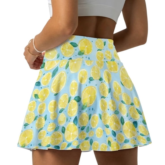 Xoenoiee Lemon Leaves Print Womens Pleated Tennis Skirts with Shorts Lightweight Golf Skorts with Pockets High Waisted Athletic Skorts, M