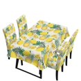 thumbnail image 1 of Xoenoiee Lemon Palm Leaves Print 5 Pcs Table Cloth with Chair Covers Set Easy-Clean Elastic Rectangle Tablecloth with Seat Slipcover Set of 4 for Home Restaurant Hotel Decor, 1 of 6