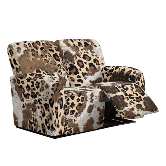 Xoenoiee Leopard Cow Print Loveseat Recliner Cover, Stretch Loveseat Cover for 2 Seat Recliner Couch, Jacquard Reclining Sofa Covers Loveseat Slipcover Furniture Protector