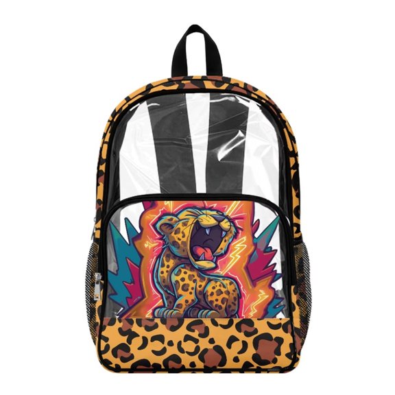 Xoenoiee Leopard Lightning Print Clear Backpack for Kids 17 Inch Lightweight School Bag for Boys, Large Capacity Daypack Transparent Bookbag with Adjustable Padded Straps for Back To School Gift