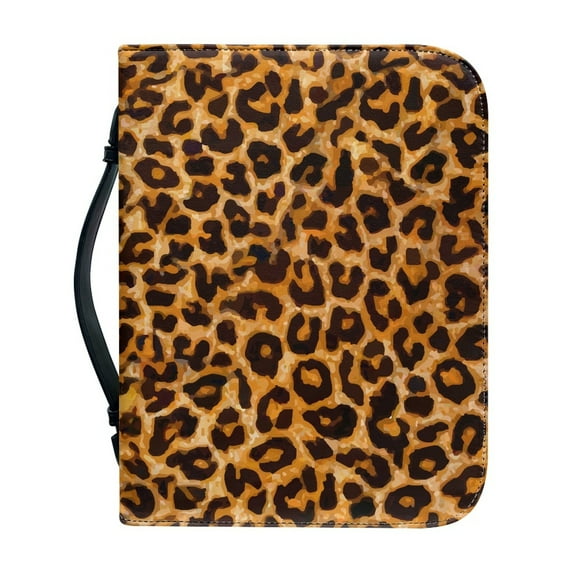 Xoenoiee Leopard Pattern Faux Leather Bible Cover for Women Men Book Cover Bible Case Holder Checkbook Pens Study Journal Organizer Tote Church Library Bag Waterproof, M