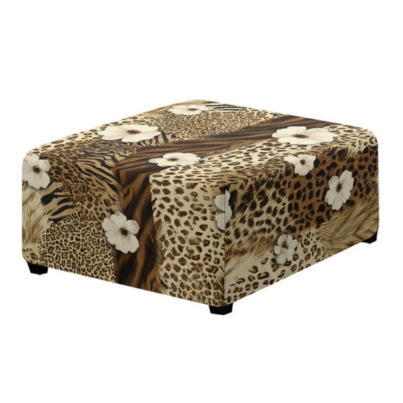 Xoenoiee Leopard Tiger Zebra Stripe Flower Print Ottoman Cover, Soft Jacquard Cover for Ottoman Square, Living Room Storage Stool Ottoman Cover Anti-Slip Footstool Protection, S