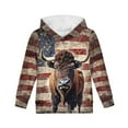 thumbnail image 1 of Xoenoiee Long Sleeve Sweatshirt for Boys Girls Grunge American Flag Bison Print Pullover Hoodies for Fall Winter Lightweight Athletic Wear with Kangaroo Pocket, M, 1 of 7
