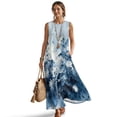 thumbnail image 1 of Xoenoiee Lotus Flower Ink-Wash Print Womens Cotton Linen Summer Dresses Sleeveless Crewneck Maxi Dress with Pockets, Travel Sundress 2026 Trendy Loose Fit Long Dress for Beach Cruise, Size M, 1 of 7