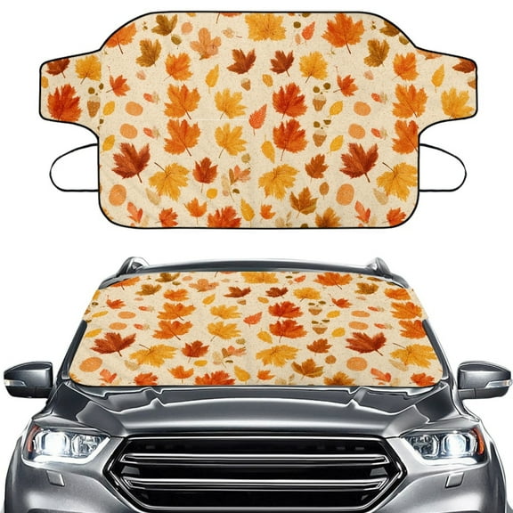Xoenoiee Maple Leaves Print Windshield Snow Cover Windshield Cover for Ice and Snow, Waterproof Shield Window Protector Thanksgiving Decoration for Car Truck SUV