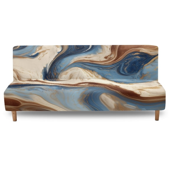 Xoenoiee Marble Pattern Stretch Armless Sofa Slipcover Spandex Anti-Slip Soft Couch Sofa Cover, Washable Furniture Protector with Elastic Bottom for Kids, Pets