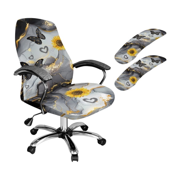 Xoenoiee Sunflower Butterfly Heart Marble Print Stretch Computer Office Chair Cover with Armrest Covers Universal Rotating Boss Chair Slipcovers Washable Desk Chair Seat Protector for Dogs Cats, S