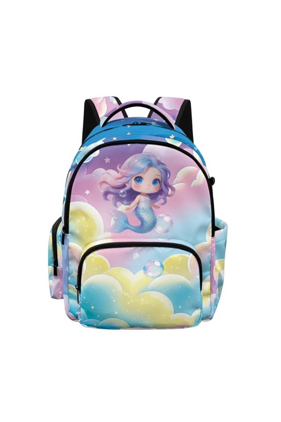 Mermaid Bubble Cloud Pattern Backpack for Kids Girls Large Capacity Casual Daypack with Adjustable Padded Strap Lightweight Rucksack Bookbag Back to School Gifts for Teens Child