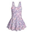 thumbnail image 1 of Xoenoiee Mermaid Scales Pearl Print Girls Sleeveless Swimsuit One Piece UPF 50+ Skirted Bathing Suit Modest Beach Swim Dress Breathable Swimwear, 6-7 Years, 1 of 7