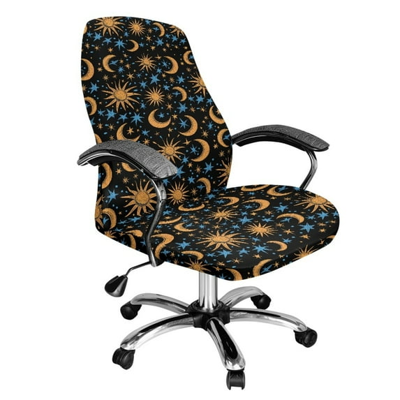 Xoenoiee Moon Sun Star Print Office Chair Cover, Universal Removable Desk Chair Cover Washable Anti-Dust Stretch Computer Chair Slipcovers, S