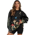 thumbnail image 1 of Xoenoiee Mushroom Butterfly Daisy Moon Star Print Women Oversized Sweatshirts Long Sleeve Shirts 2025 Fall Side Slit Pullover Top Y2k Outfits Activewear with Side Pockets, Size XL, 1 of 7