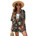 thumbnail image 1 of Xoenoiee Mushroom Dragonfly Daisy Print Women's 2 Piece Outfit Cover Up Half Sleeve Blouse Shorts Set Summer Beach Vacation Resort Wear Plus Size, L, 1 of 7