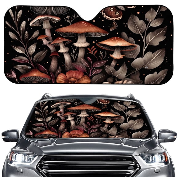 Xoenoiee Mushroom Leaf Pattern Car Windshield Sun Shade, Foldable Car Sunshade Cover UV Block Car Front Window Heat Insulation Protection Auto Windshield Covers Universal Fit for Truck Sedan SUV