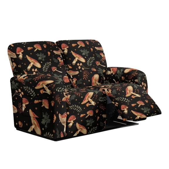 Xoenoiee Mushroom Leaves Star Print Reclining Loveseat Slipcover, 6-Piece Velvet Stretch Loveseat Reclining Sofa Covers, 2 Seat Recliner Couch Washable Love Seat Slipcovers