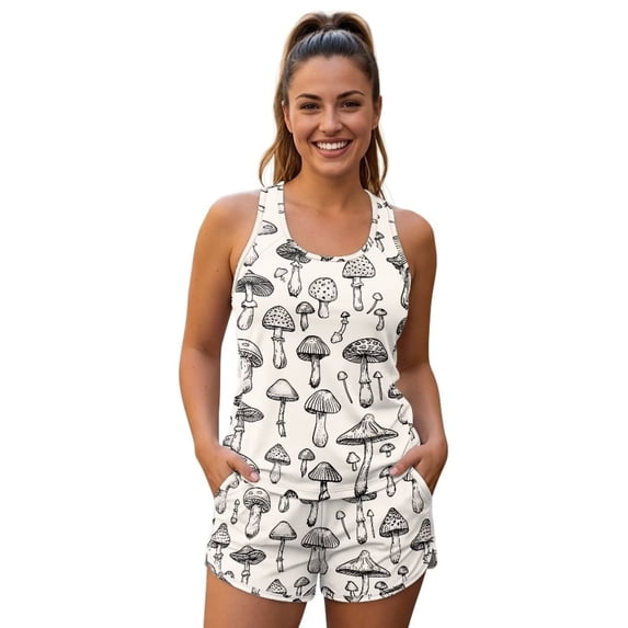 Xoenoiee Mushroom Print Tankini Swimsuits for Women High Waisted Bikini Sets Plus Size Two Piece Bathing Suits Tummy Control Swimwear, S
