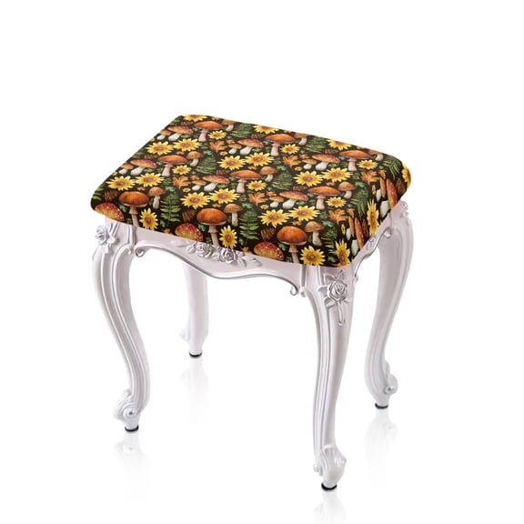 Xoenoiee Mushroom Sunflower Leaf Print Bar Stool Seat Covers Rectangle Stool Covers Rectangular Stretch Vanity Stool Seat Covers Rectangle Washable Barstool Cover Slipcovers Autumn Decor, 2 Pack