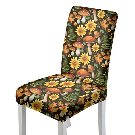 Xoenoiee Mushroom Sunflower Maple Leaves Print Dining Chair Covers Stretch Slipcovers Removable Fabric for Parsons Chairs, Washable Seat Protectors for Kitchen, Banquet, Home Decor, 1 Pack