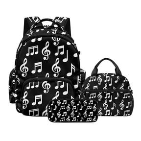 Xoenoiee Music Note Print Backpack with Lunch Bags and Pencil Case Set of 3 Elementary School Bags Bookbag for Kids Girls Teens Large Capacity Bagpack Rucksack Travel Outdoor Daypack