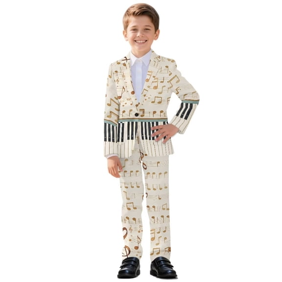 Xoenoiee Music Note Print Suit for Boys Formal Wedding Dress Kids Boy Suits Boys' Birthday Party Homecoming Outfit Jacket and Pants Set, 11-12 Years