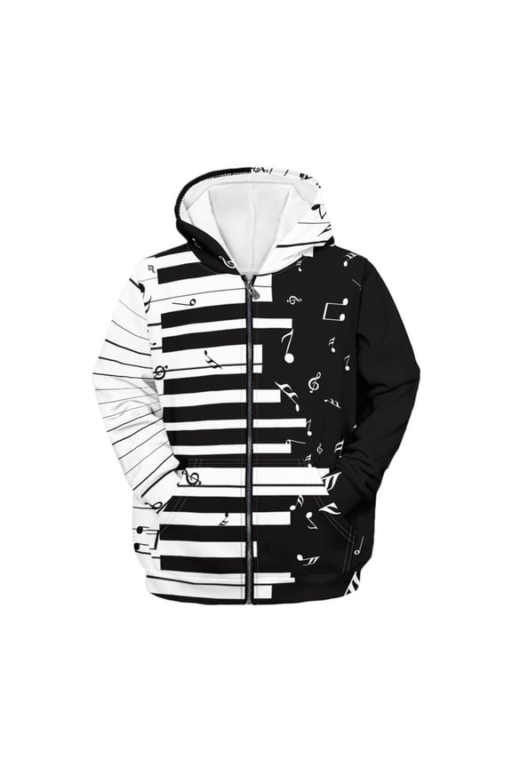Music Piano Key Print Kids Zip Up Hoodie for Girls Boys 8-10 Years Fall Outfits Hooded Jacket with Pocket Teens Youth Athletic Hoodies Long Sleeve Casual Coat Top