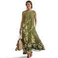 thumbnail image 1 of Xoenoiee Olive Green Dragonfly Floral Print Women's Plus Size Cotton Linen Maxi Dresses, Summer Casual Sleeveless Tank Dress Crewneck Loose Fit Long Sundress with Pockets for Women, L, 1 of 7