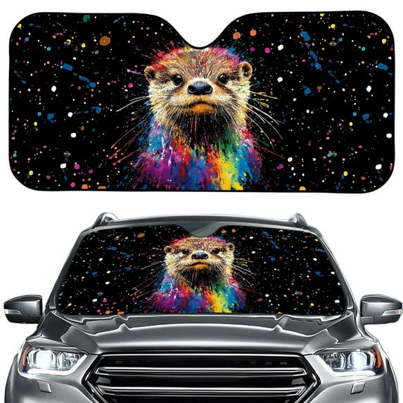 Xoenoiee Otter Paint Splatter Pattern Car Windshield Sun Shade Car Front Window Shades Windhsield Sunshade Cover Sun Visor Shield Block Automotive Interior Portector Blocks UV Rays for Truck SUV