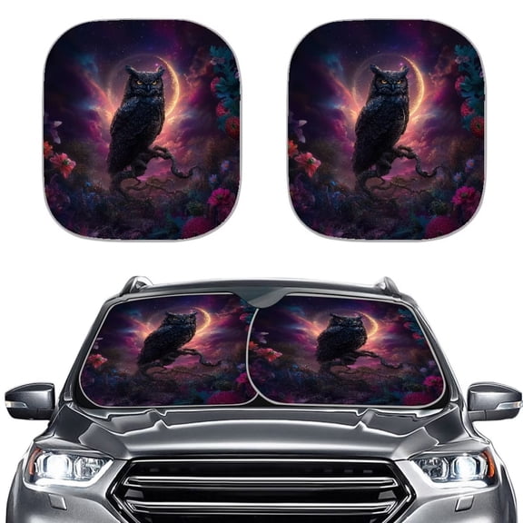 Xoenoiee Owl Flower Moon Cloud Print 2pcs Windshield Sun Shade for SUV Truck (28.5x25.5 Inches), Sun Shade Windshield, Shades for Front Windows, Protector Blocks UV