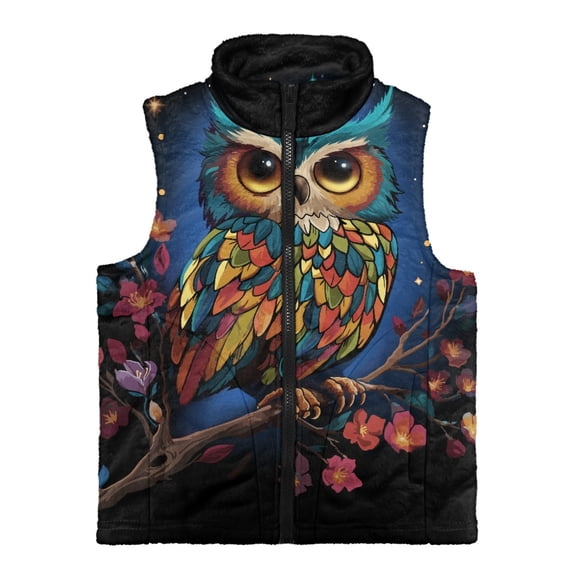 Xoenoiee Owl Flower Print Boys Sleeveless Vests Jacket Full-Zip Fall Winter Warm Outerwear Lightweight Zip Coats with Pockets for Boys, Size 2T