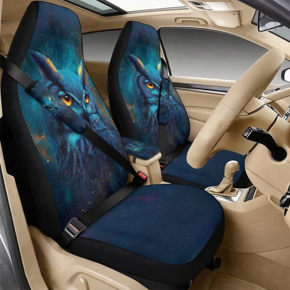 Xoenoiee Owl Print 5 Pieces Leather Car Interior Accessories, Includes Auto Seat Covers, Seat Belt Pads, Center Console Pad Fit for Most Cars, Vehicles, SUVs