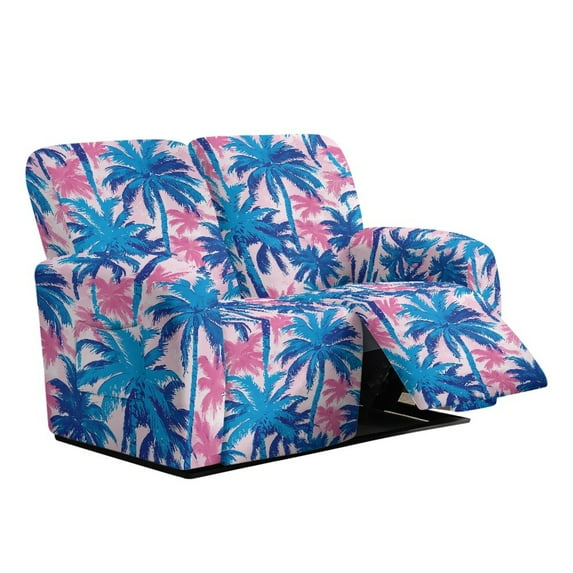 Xoenoiee Palm Tree Print 6-Piece Stretch Recliner Loveseat Slipcover, Jacquard Sofa Cover with Pockets, Washable Furniture Protector with Non-Slip Elastic Bottom for Kids & Pets