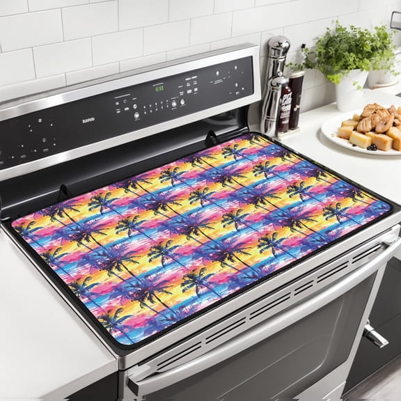 Xoenoiee Palm Tree Print Silicone Glass Top Stove Cover Protector, 29" X 21" Ceramic Stove Top Cover, Electric Stove Top Cover, Large Kitchen Dish Drying Mat, Heat Resistant Silicone Stove Mat