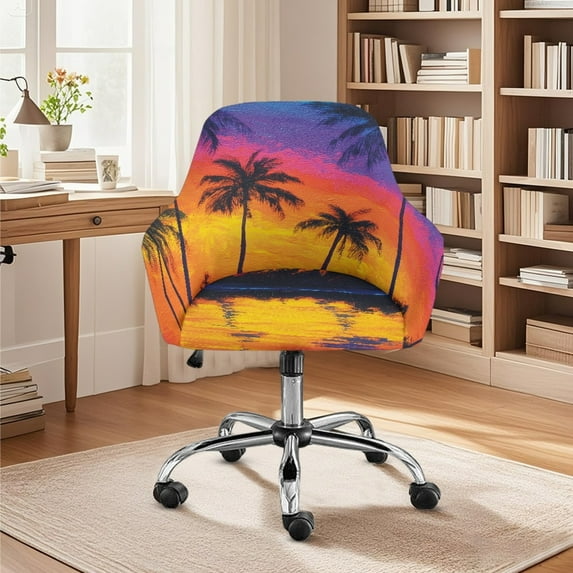 Xoenoiee Palm Trees Sunset Glow Pattern Office Chair Covers Computer Stretch Accent Dining Chair Covers Swivel Desk Chair Armrest Slipcover for Mid-Back Rotating Chairs
