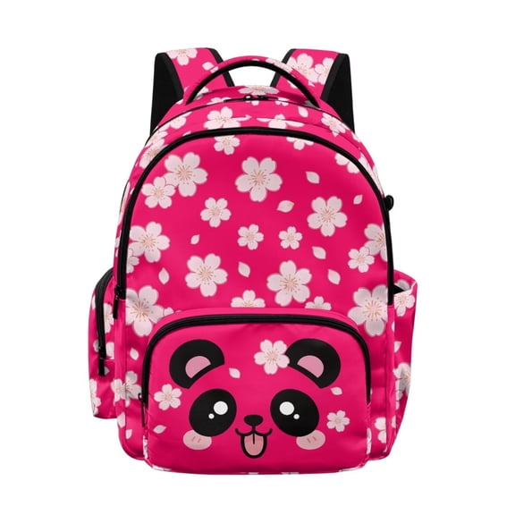 Xoenoiee Panda Cherry Blossom Pattern Backpack with Handle and Zipper Pocket, Casual Elementary School Bags Bookbag for Kids Girls Teens Large Capacity Bagpack Rucksack Travel Outdoor Daypack