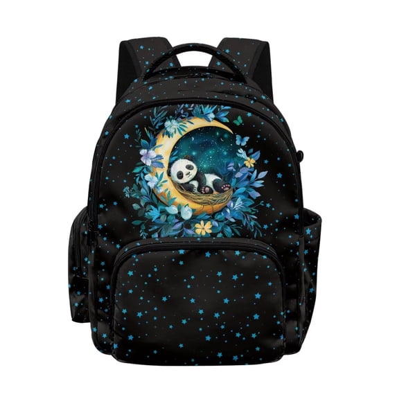 Xoenoiee Panda Moon Star Flower Leaves Pattern Kids School Backpack Casual Travel Daypack Lightweight Schoolbag Backpack Bookbag for Teens Girls Middle School Laptop Backpack with Zipper Pocket
