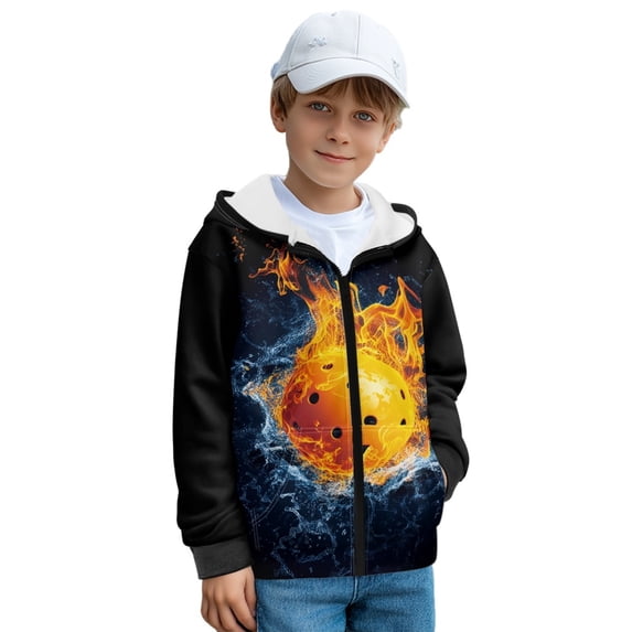 Xoenoiee Pickleball Water Fire Print Hoodies for Teen Boys Active Pullover Fleece Full Zip Sweatshirts Outfits Casual Sport Shirt with Kids Clothing Hooded Jumper with Pocket, XL