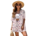 thumbnail image 1 of Xoenoiee Pink American Flag Firework Print Women's Hawaiian Beach Outfit 4th of July 2 Piece Short Sleeve Swim Cover Up Shorts Set Summer Open Front Kimono Cardigan Vacation Beachwear, S, 1 of 7