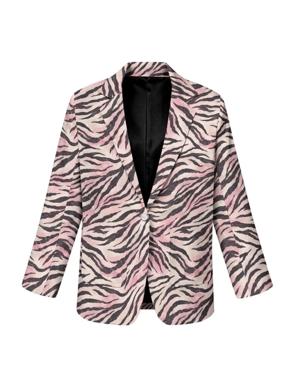 Pink Black Zebra Striped Oversized Blazers for Women Business Casual Jackets Long Sleeve Open Front Suit Jackets Work Outfits Office Clothes Dressy Casual Professional Clothes, XL