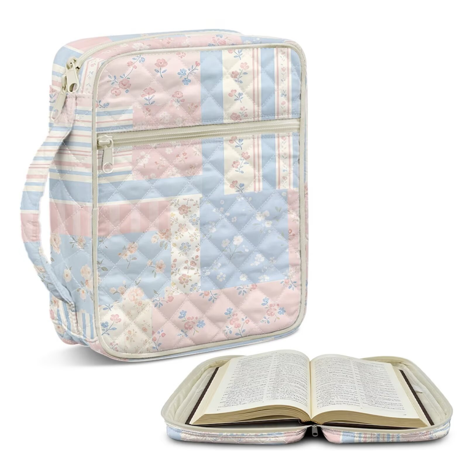Xoenoiee Pink Blue Patchwork Floral Print Bible Cover for Women ...