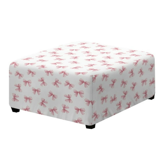 Xoenoiee Pink Bow Print Square Ottoman Cover, Stretch Footstools Covers, Plush Foot Stool Slipcover, Removable Footrest Stool Sofa Slipcovers, Folding Storage Stool Furniture Protector, L